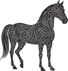 Calligraph style with Horse animal in silhouette white background.