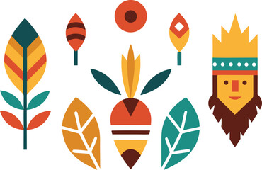 Indigenous peoples day feather icons set vector illustration collection for design