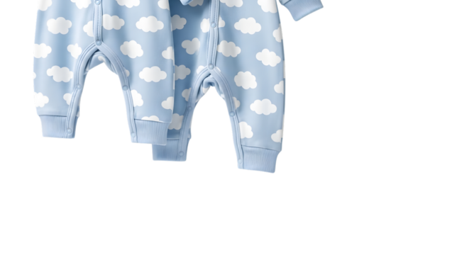 Baby blue romper with white cloud pattern