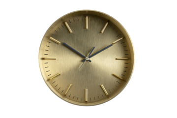 Modern Golden Round Wall Clock Isolated on White.