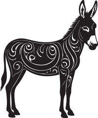 Donkey animal in silhouette white background.