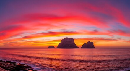 Dramatic Sunset Over Coastal Islands in New Zealand.