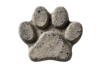 A single gray concrete animal paw print isolated.