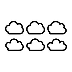 Cloud Icon Set 6 Stylized Black Outline Vector Shapes with Rounded Contours for Weather and Minimalist Design