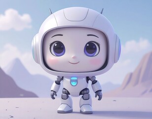 Cute robot girl in a white helmet