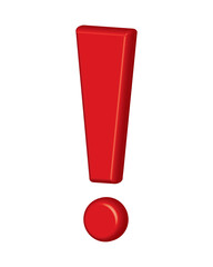 3d Red exclamation - caution icon vector design template. Red glossy 3d exclamation warning sign, attention, alert symbol isolated on a white background.