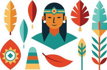 Native american icons collection vector illustration scalable eps for indigenous peoples day