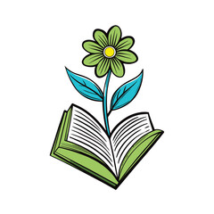 Creative floral design of a flower blooming from open book pages