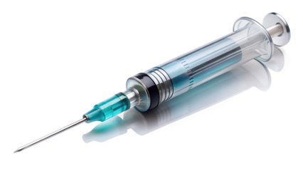 Syringe with blue liquid isolated on transparent background, commonly used for medical injections, vaccinations, or drawing blood samples in healthcare settings