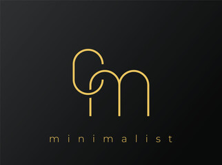 CM Minimalist Logo with Interlocking Shapes on Solid Black Background. A clean and modern minimalist logo design.
