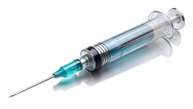 Syringe with blue liquid isolated on transparent background, commonly used for medical injections, vaccinations, or drawing blood samples in healthcare settings