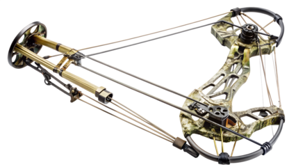 Compound bow isolated on transparent background, a modern archery weapon used for hunting and target practice, showcasing its intricate design and functionality