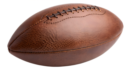 Brown leather football isolated on transparent background, showcasing its texture and design, perfect for sports enthusiasts and vintagethemed projects