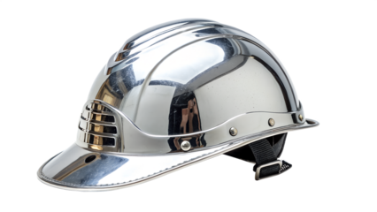 Shiny silver baseball helmet isolated on transparent background, offering protection and style for players on the field during intense gameplay