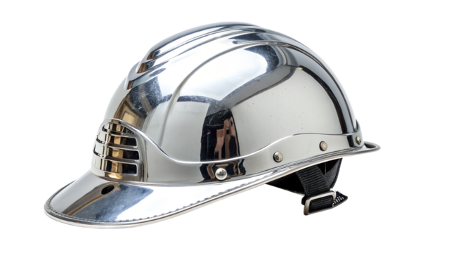 Shiny silver baseball helmet isolated on transparent background, offering protection and style for players on the field during intense gameplay