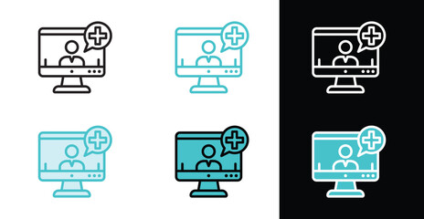 A remote healthcare icon showing an online medical consultation on a desktop computer