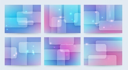 Abstract geometric shapes with translucent overlays in a gradient of blue and pink