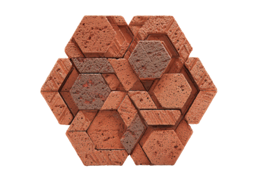 Geometric hexagonal pattern of red brown textured tiles isolated on white. - Powered by Adobe
