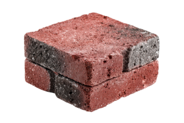 Two stacked red and black paving bricks isolated on a white background.