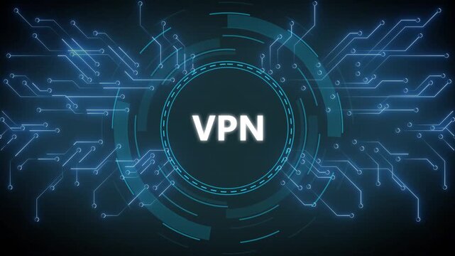 Animated digital vpn concept with circuit board technology for network security. 4k video animation