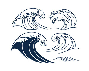 Stylized Ocean Waves Graphic Art Illustration with Japanese Influence for Design Elements and Creative Projects showing Strength and Serenity