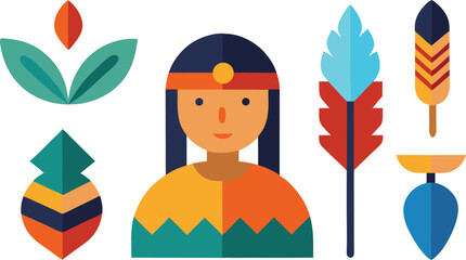 Indigenous peoples day icon collection vector illustration scalable eps native american feathers