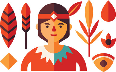 Indigenous peoples day icons collection feathers native american illustration vector art eps