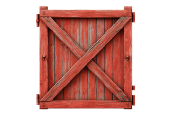 Old red wooden shipping crate with cross brace isolated.