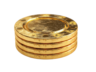 Golden casino token, isolated, transparent background