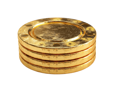 Golden casino token, isolated, transparent background