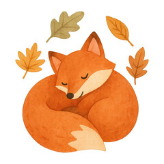 Fototapeta premium PNG Cozy fox surrounded by leaves.