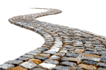 A long and winding cobblestone path disappearing into the distance.