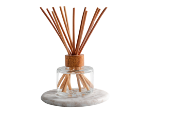 Aromatic Reed Diffuser with Wooden Sticks Isolated on White.