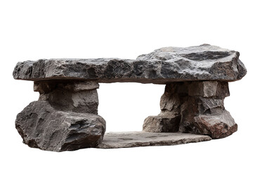 A rustic stone bench made from natural grey rocks.