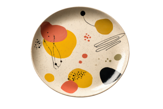 Colorful abstract modern art design on a round ceramic plate. - Powered by Adobe