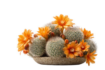 A beautiful cluster of blooming cacti with vibrant orange flowers.
