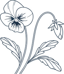 Minimalist pansy flower line art illustration with clean design elements
