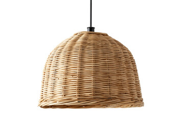 Handmade woven wicker rattan pendant lamp isolated on white.