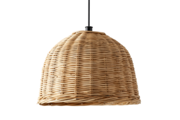 Handmade woven wicker rattan pendant lamp isolated on white.