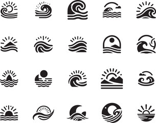 minimalist ocean wave and sunrise icon