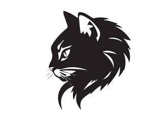 Cat head silhouette on white background. Black Cat logo design. Cat icon.