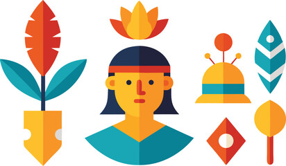 Indigenous peoples day icons collection vector graphics feather illustration scalable eps icon set