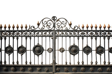 Ornate black wrought iron gate with decorative scrollwork.