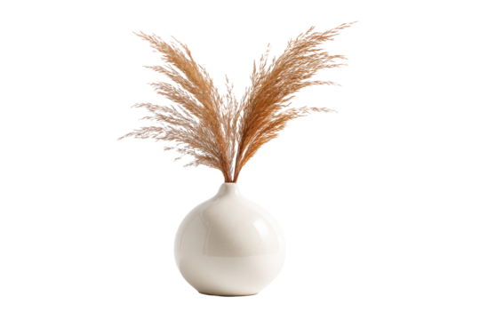 Dried pampas grass stems in a modern white ceramic vase. - Powered by Adobe