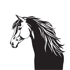 Horse head silhouette on white background. Horse head icon. Horse head silhouette. Stylized Horse logo.	