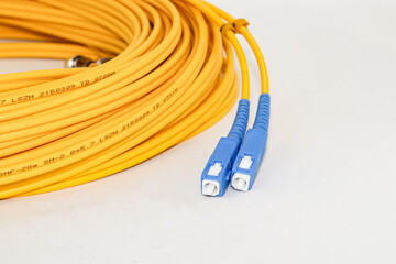 Open Fiber optics SC connectors single mode patch cord, isolated on white background