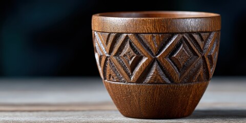 african unity cup, african unity cup kikombe cha umoja premium product shot of an intricately carved wooden cup with african geometric patterns suitable for cultural catalogs and educational