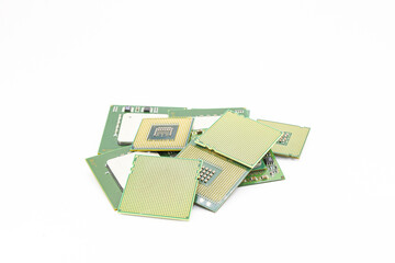 Variety of CPU, Processor Isolated on white background. 