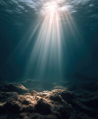 Fototapeta premium Beneath the waves sunlight shining underwater ocean tranquil depth