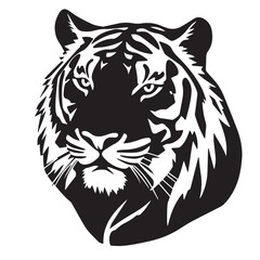 Tiger head silhouette on white background. Black tiger logo design. Tiger icon.